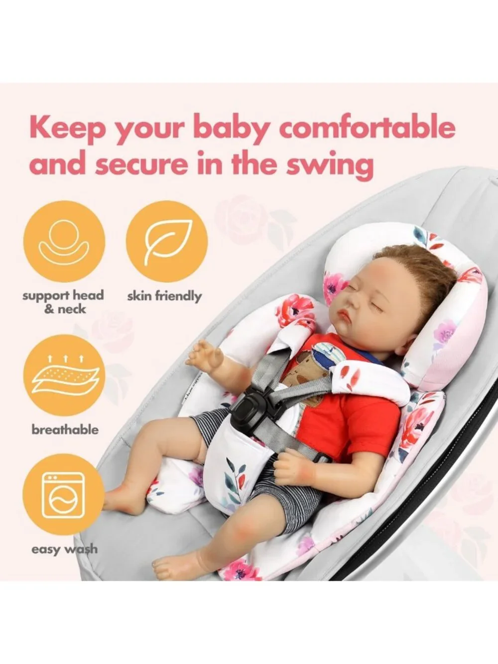 Infant Swing Insert - Head & Body Support Cushion, Reversible, Soft Fabric